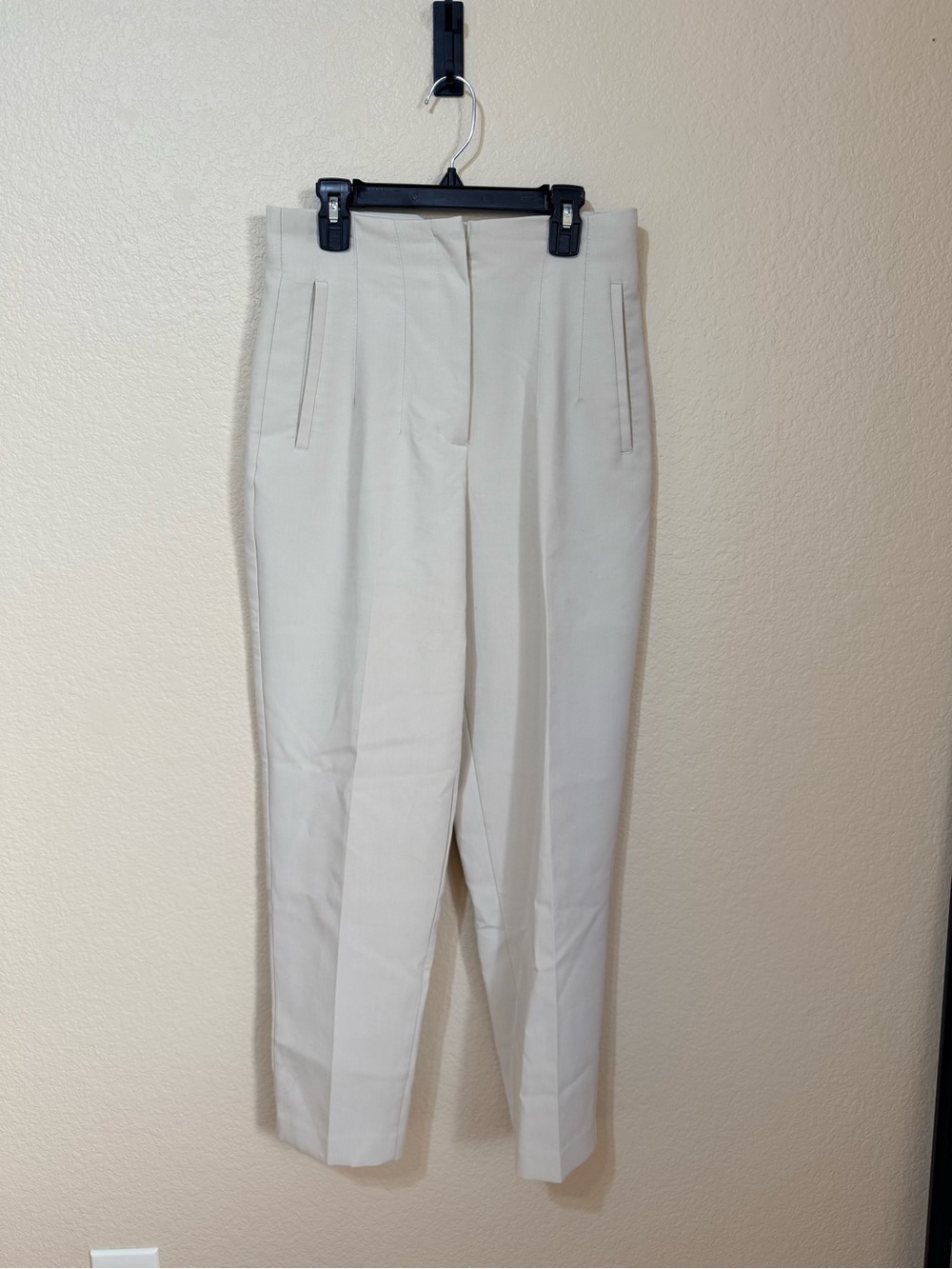 Zara Cream High-Waist Pleated Trousers